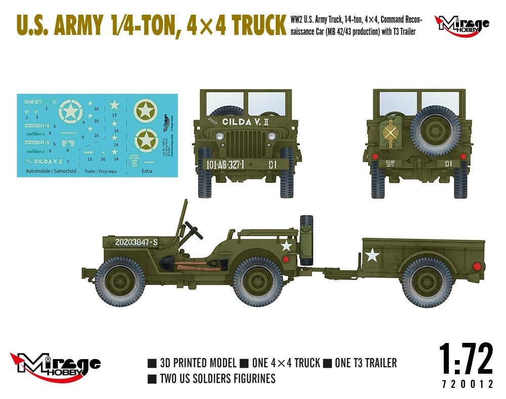 Mirage Hobby 720012 Camion 4x4 de l&amp;#39;armée américaine, 1/4 de tonne, échelle 1/72  – image 3