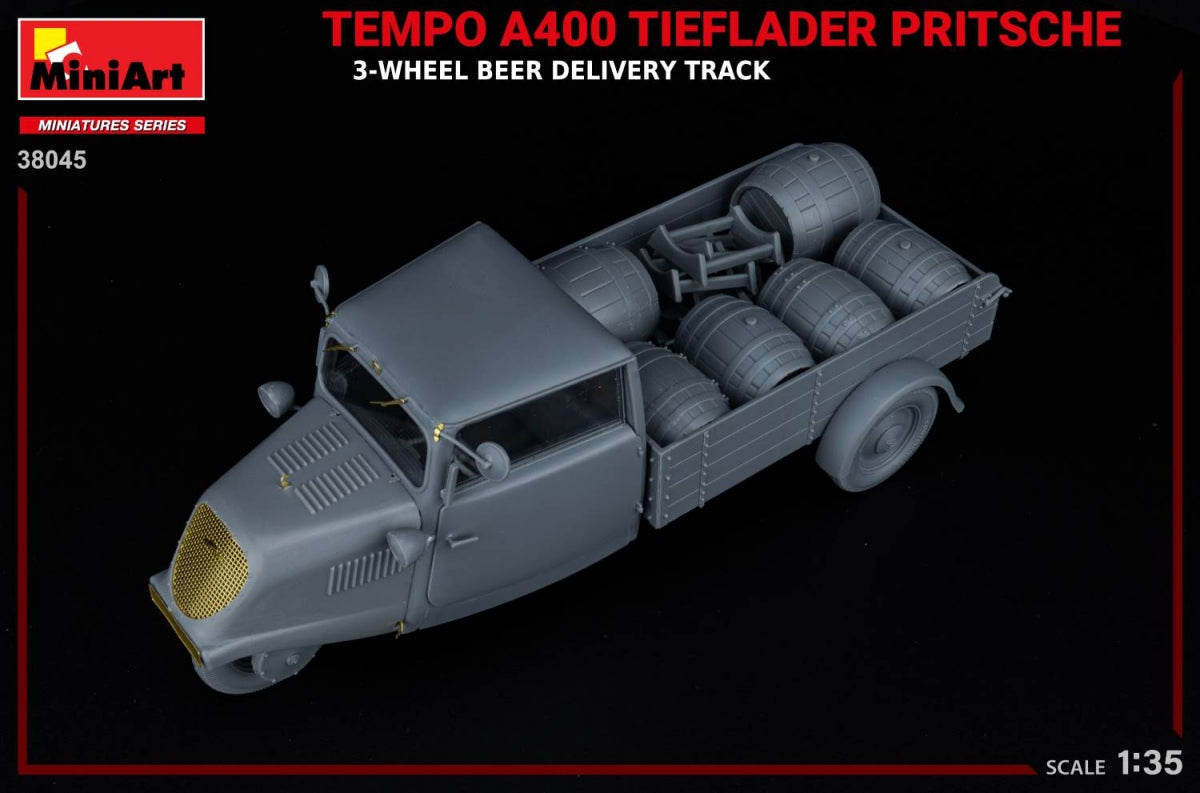 MiniArt 38045 TEMPO A400 TIEFLADER PRITSCHE 3-WHEEL BEER DELIVERY TRUCK 1/35 – Bild 16