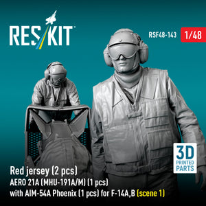 RESKIT RSF48-0143 Red jersey (2 pcs) AERO 21A (MHU-191A/M) (1 pcs) with AIM-54A Phoenix (1 pcs) for F-14A,B (scene 1) (3D Printed) 1/48