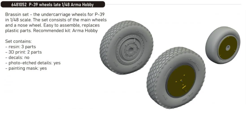Roues Eduard 6481052 P-39 Late ARMA HOBBY 1/48
