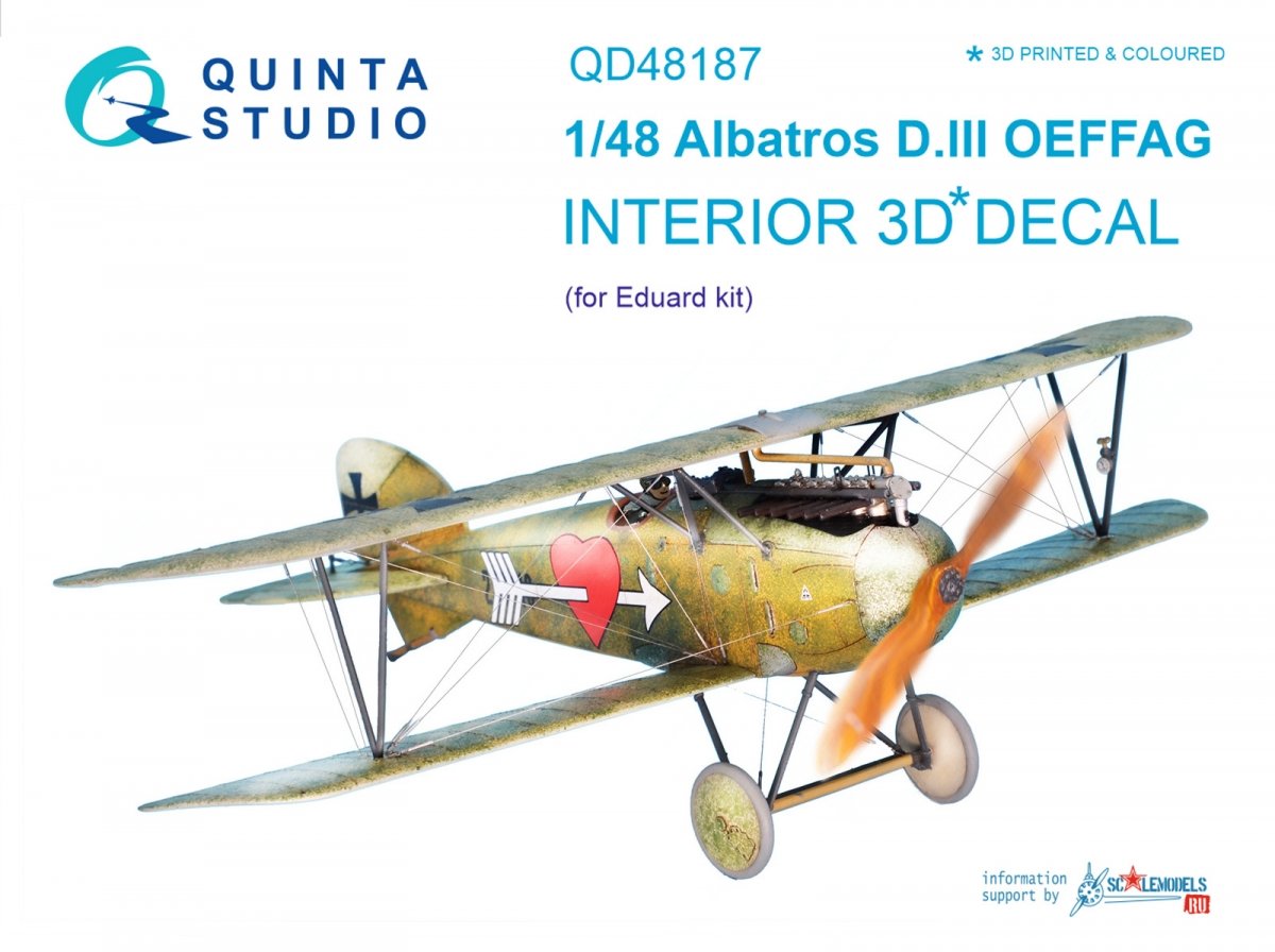 Intérieur imprimé en 3D et coloré sur papier décalcomanie Quinta Studio QD48187 Albatros D.III OEFFAG (pour kit Eduard) 1/48