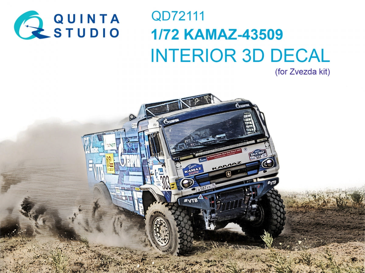 Quinta Studio QD72111 KAMAZ-43509 3D-Printed &amp;amp; colored Interior on decal paper (Zvezda) 1/72