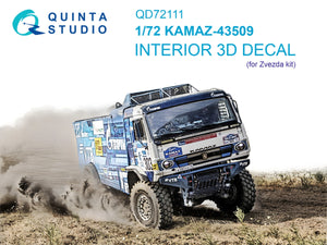 Quinta Studio QD72111 KAMAZ-43509 3D-Printed &amp;amp; colored Interior on decal paper (Zvezda) 1/72