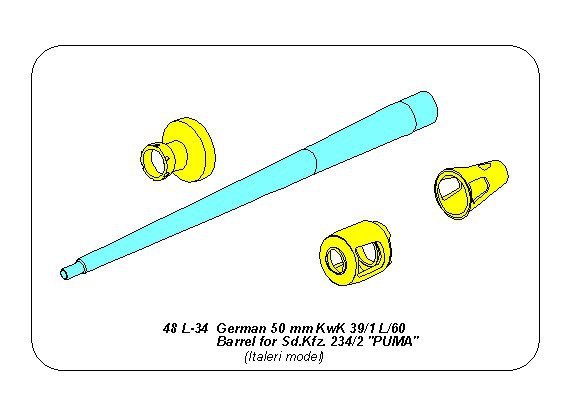 Aber 48L-34 German 50mm KwK39/1 L/60 Barrel for Sd.Kfz.234/2 &amp; PUMA (1/48)