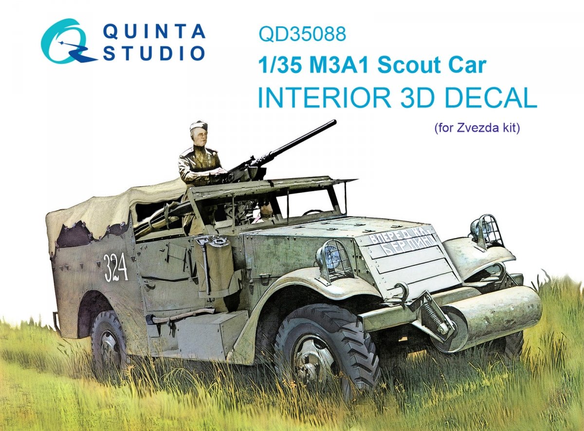 Quinta Studio QD35088 M3A1 Scout 3D-Printed &amp; colored Interior on decal paper (Zvezda) 1/35