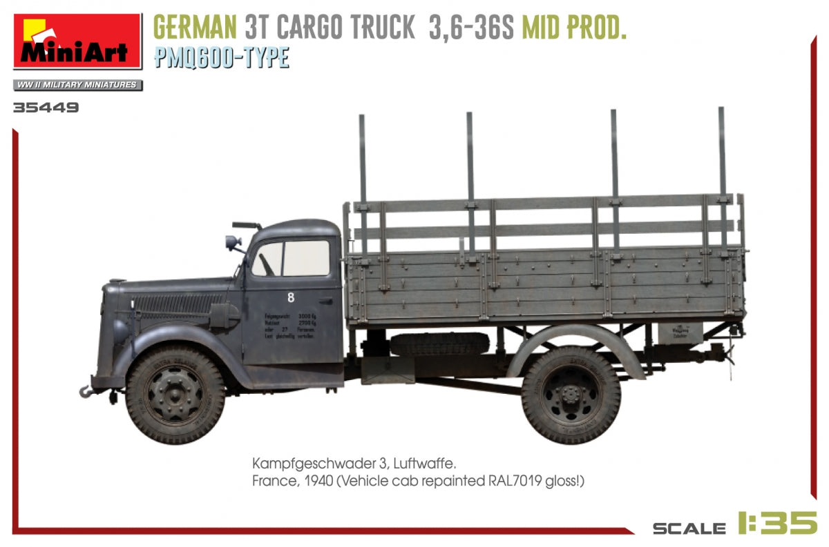 Miniart 35449 GERMAN 3T CARGO TRUCK 3,6-36S MID PROD. PMQ600-TYPE 1/35 – immagine 8