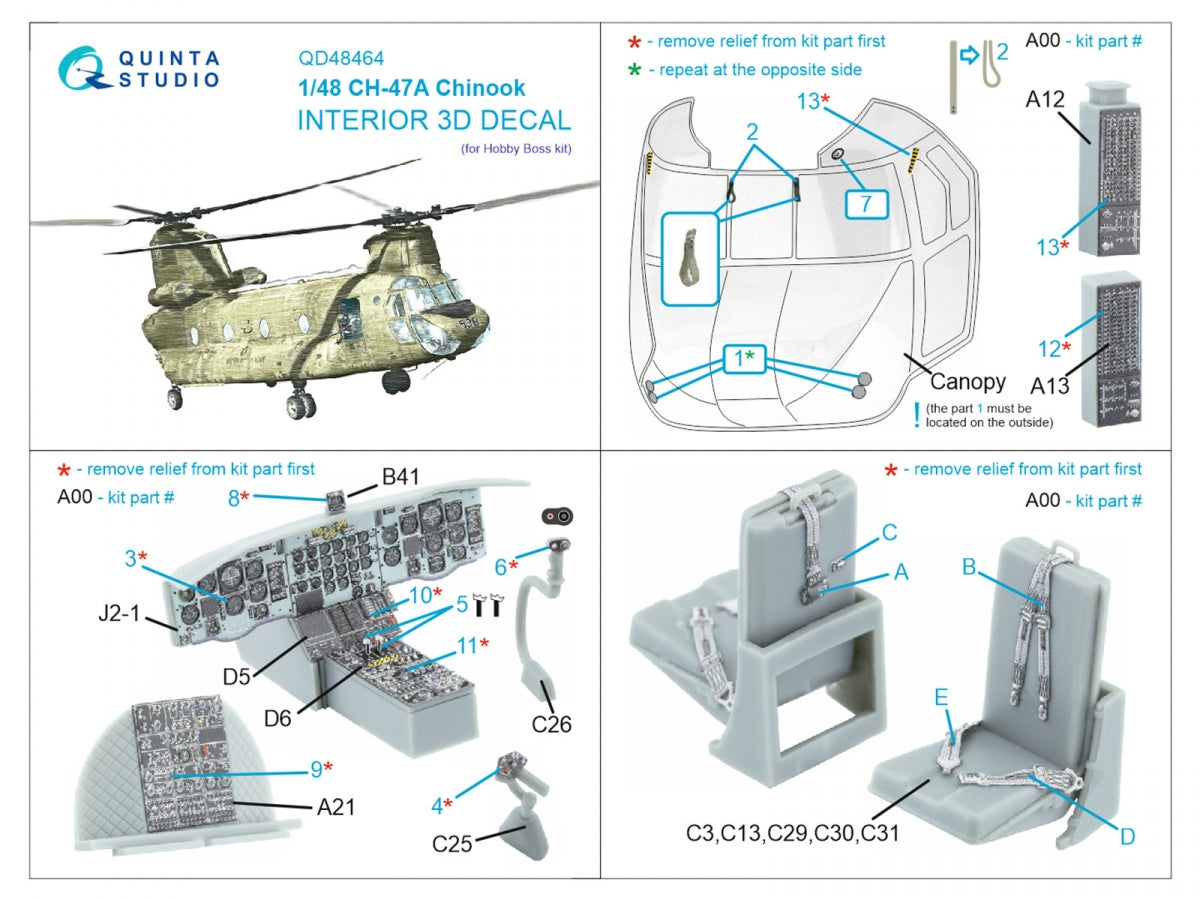 Quinta Studio QD48464 CH-47A 3D-Printed coloured Interior on decal paper (HobbyBoss) 1/48 – imagen 7