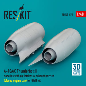 RESKIT RSU48-0578 A-10A/C Thunderbolt II nacelles with air intakes &amp; exhaust nozzles (close engine bay) for GWH kit (3D Printed) 1/48
