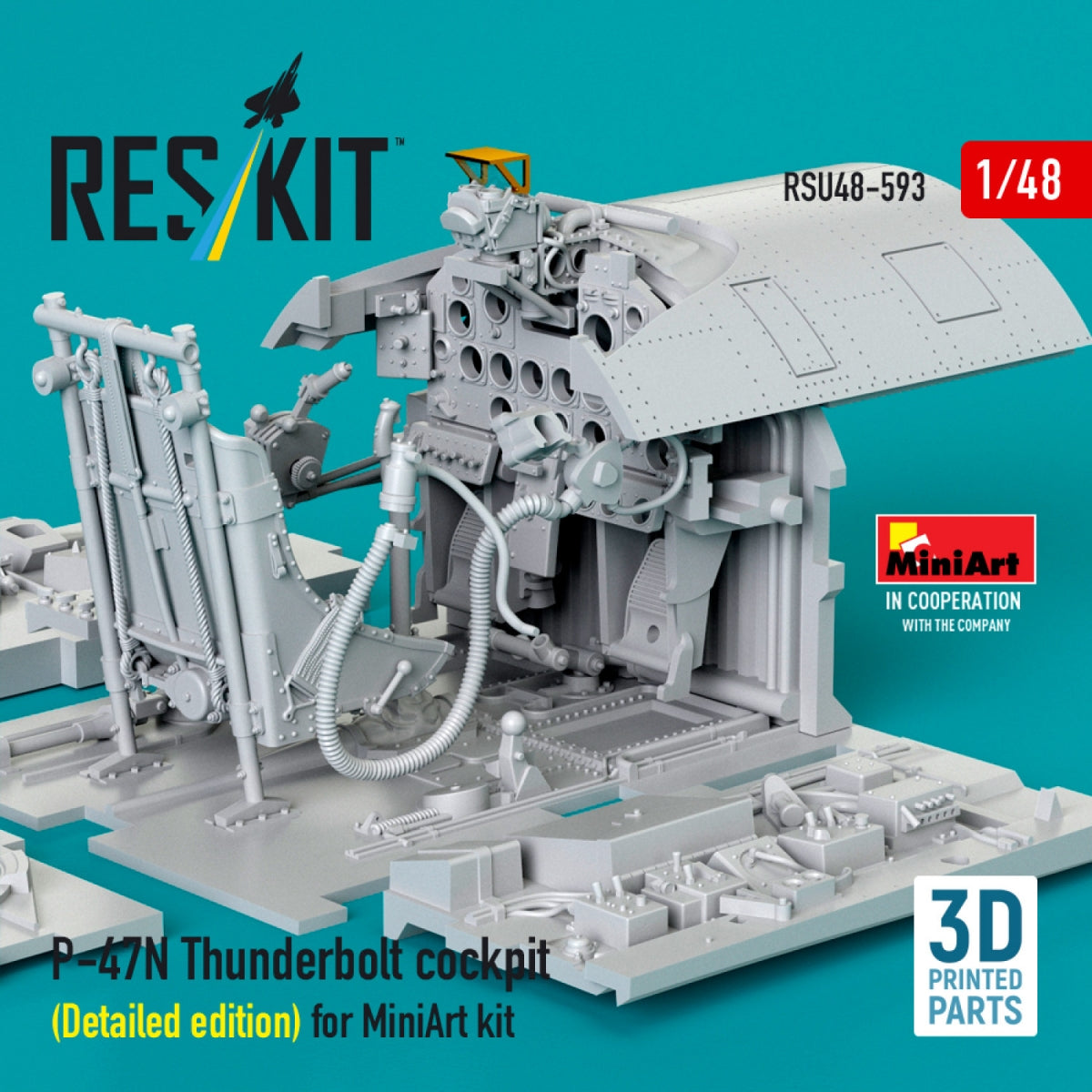 RESKIT RSU48-0593 P-47N Thunderbolt cockpit (Detailed edition) for MiniArt kit (3D Printed) 1/48