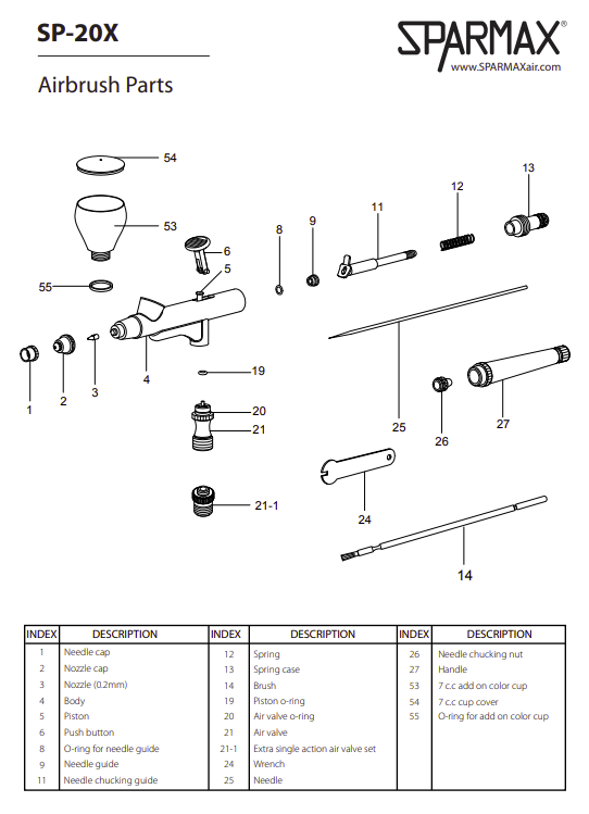 Sparmax SP-20X Airbrush - Nozzle 0.2 mm – imagen 2