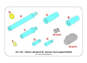 Canon Aber 35L-129 de 120 mm L/44 pour char allemand Leopard 2A4/A5 à l&amp;#39;échelle 1/35