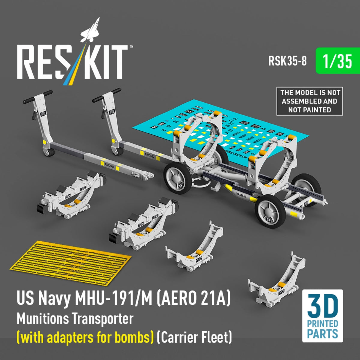 RESKIT RSK35-0008 US NAVY MHU-191/M (AERO 21A) Transporteur de munitions (avec adaptateurs pour bombes) (Flotte de porte-avions) (Maquette imprimée en 3D) 1/35