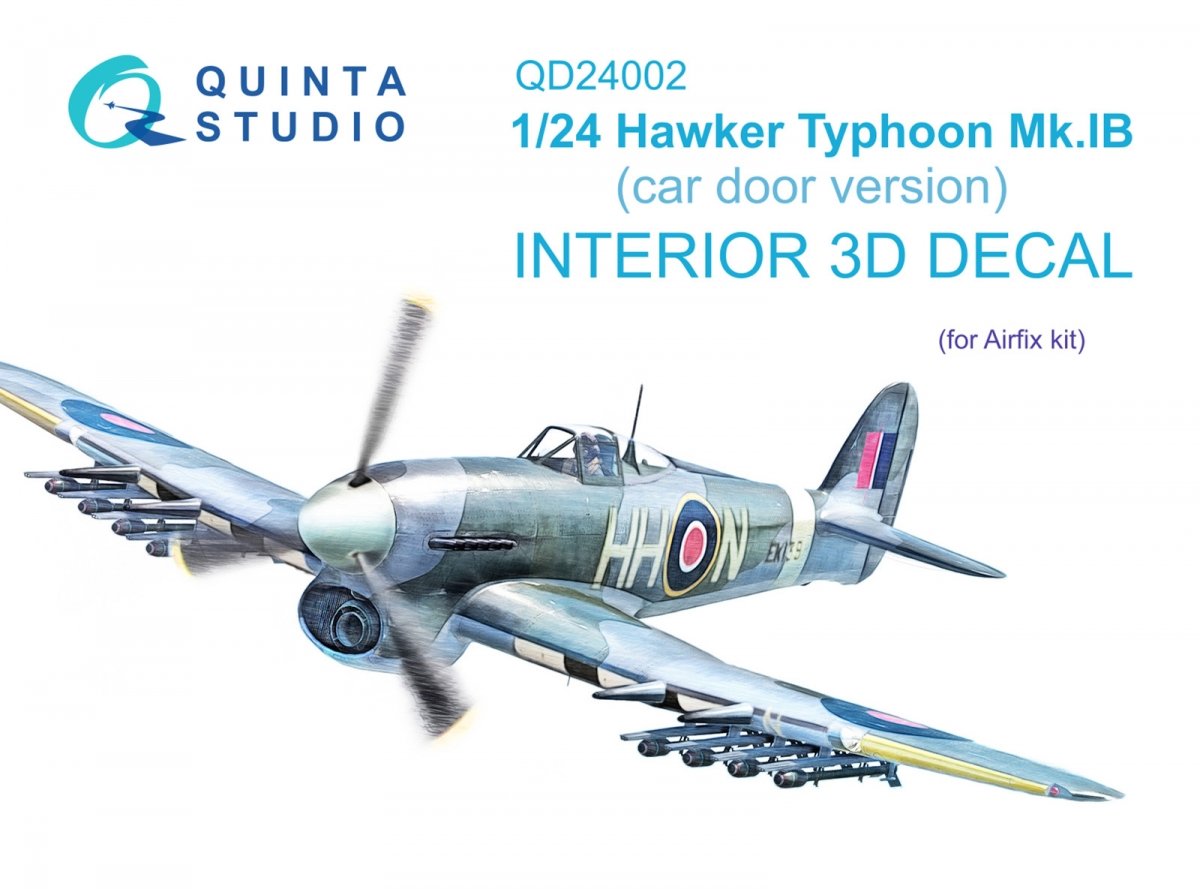 Quinta Studio QD24002 Hawker Typhoon (Car Door) 3D-Printed &amp; colored Interior on decal paper (Airfix) 1/24
