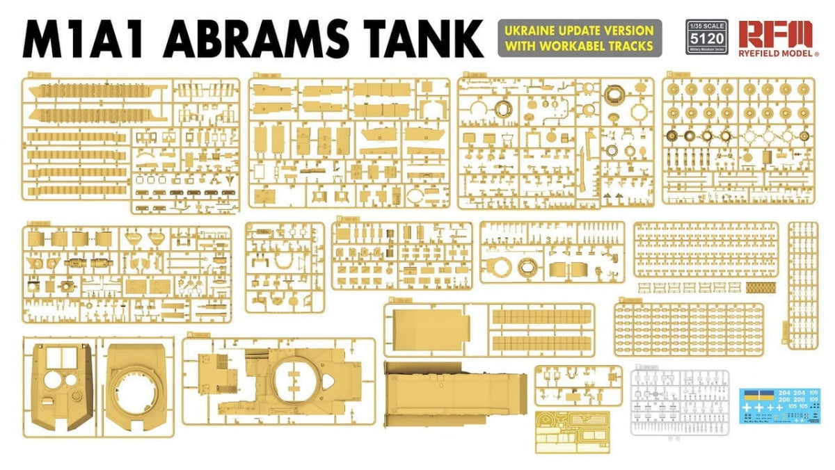 Rye Field Model 5120 M1A1 ABRAMS TANK Ukraine Update Version with Workable Tracks 1/35 – imagen 3