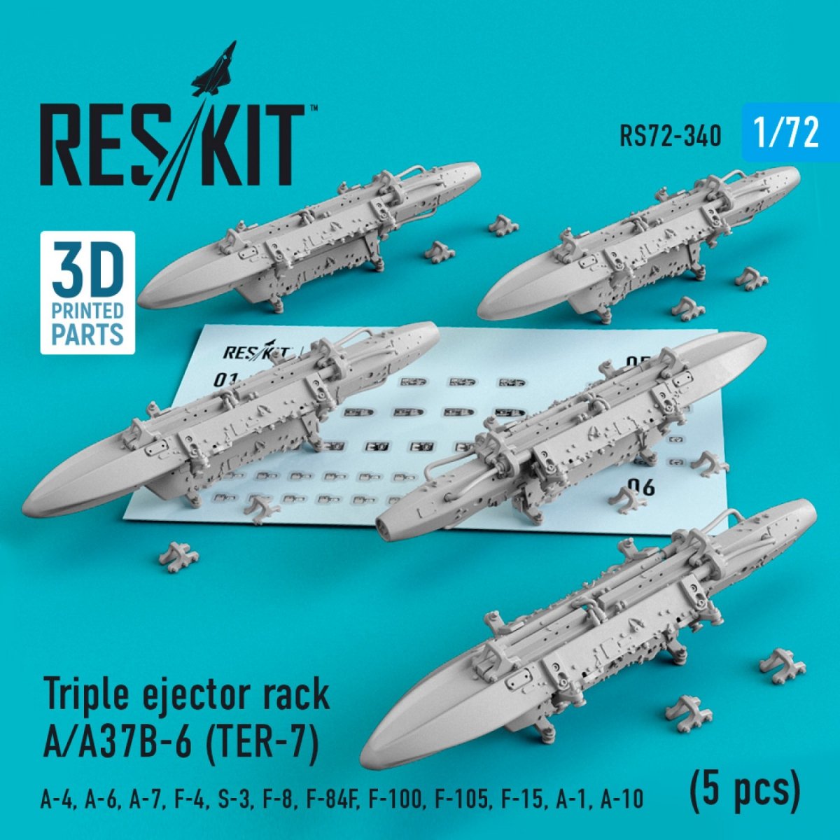 RESKIT RS72-0340 TRIPLE EJECTOR RACK A/A37B-6 (TER-7) (5 PCS) 1/72