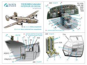 Quinta Studio QD32259 B-24D/B-24J Liberator, Pilot's compartment 3D-Printed &amp; coloured Interior on decal paper (Hobby Boss) 1/32