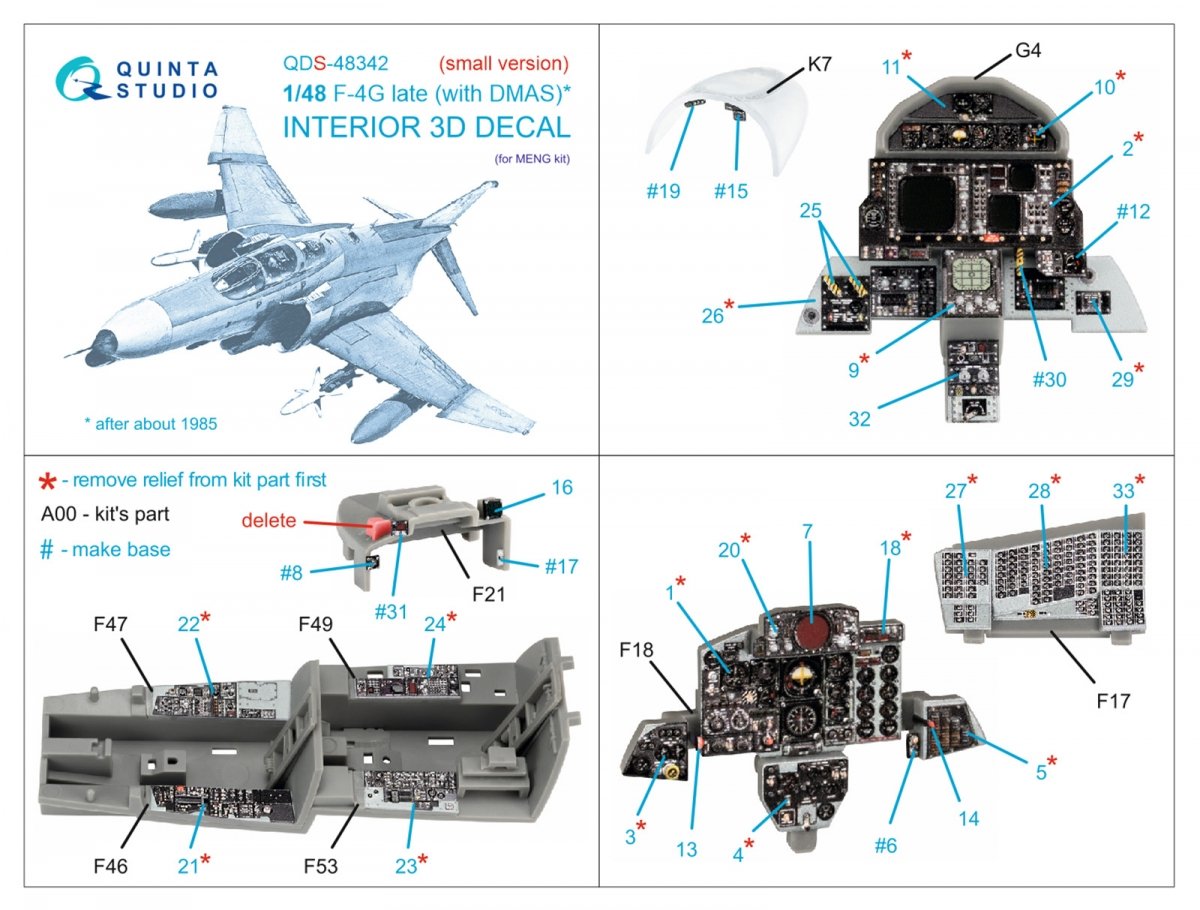 Quinta Studio QDS-48342 F-4G late 3D-Printed &amp;amp; coloured Interior on decal paper (Meng) (Small version) 1/48 – Bild 2