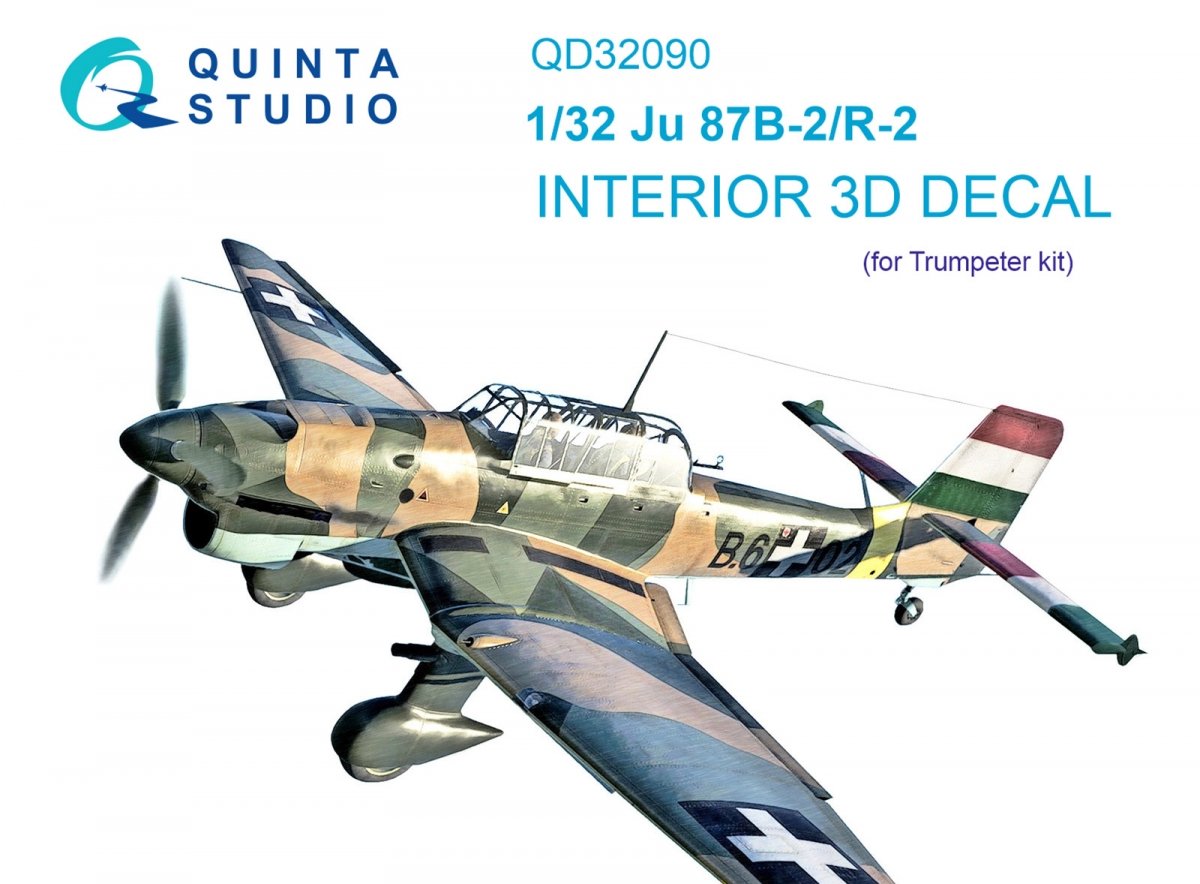 Quinta Studio QD32090 Ju 87B-2/R-2 3D-Printed &amp;amp; coloured Interior on decal paper ( Trumpeter ) 1/32
