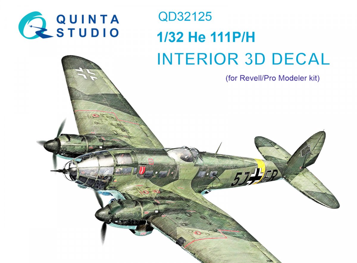 Quinta Studio QD32125 He 111 P/H 3D-Printed &amp;amp; coloured Interior on decal paper (Revell/ProModeler) 1/32