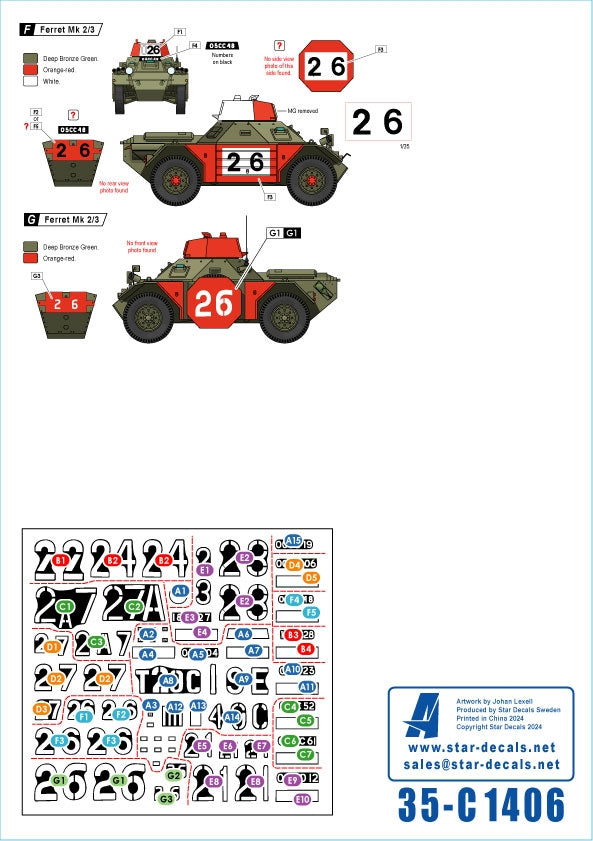 Star Decals 35-C1406 BATUS n° 1. Unité d&amp;#39;entraînement de l&amp;#39;armée britannique à Suffield, au Canada. Ferret Mk 1/2 et Mk 2/3. Groupe de contrôle de sécurité du champ de tir 1/35  – image 3
