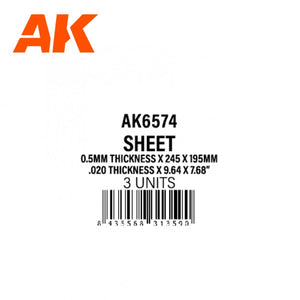 AK Interactive AK6574 0.5MM THICKNESS X 245 X 195MM – STYRENE SHEET – (3 UNITS) – immagine 2