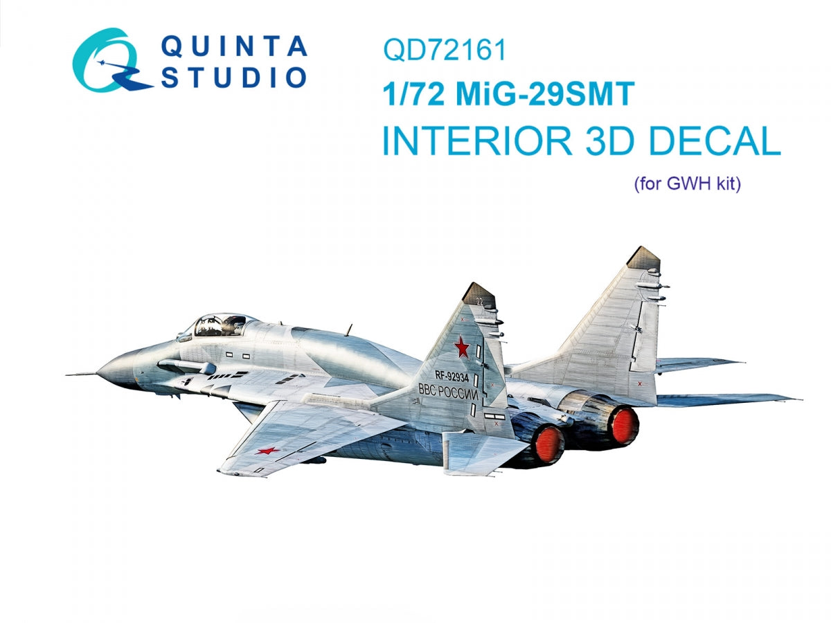 Quinta Studio QD72161 MiG-29SMT 3D-Printed &amp;amp; coloured Interior on decal paper (GWH) 1/72