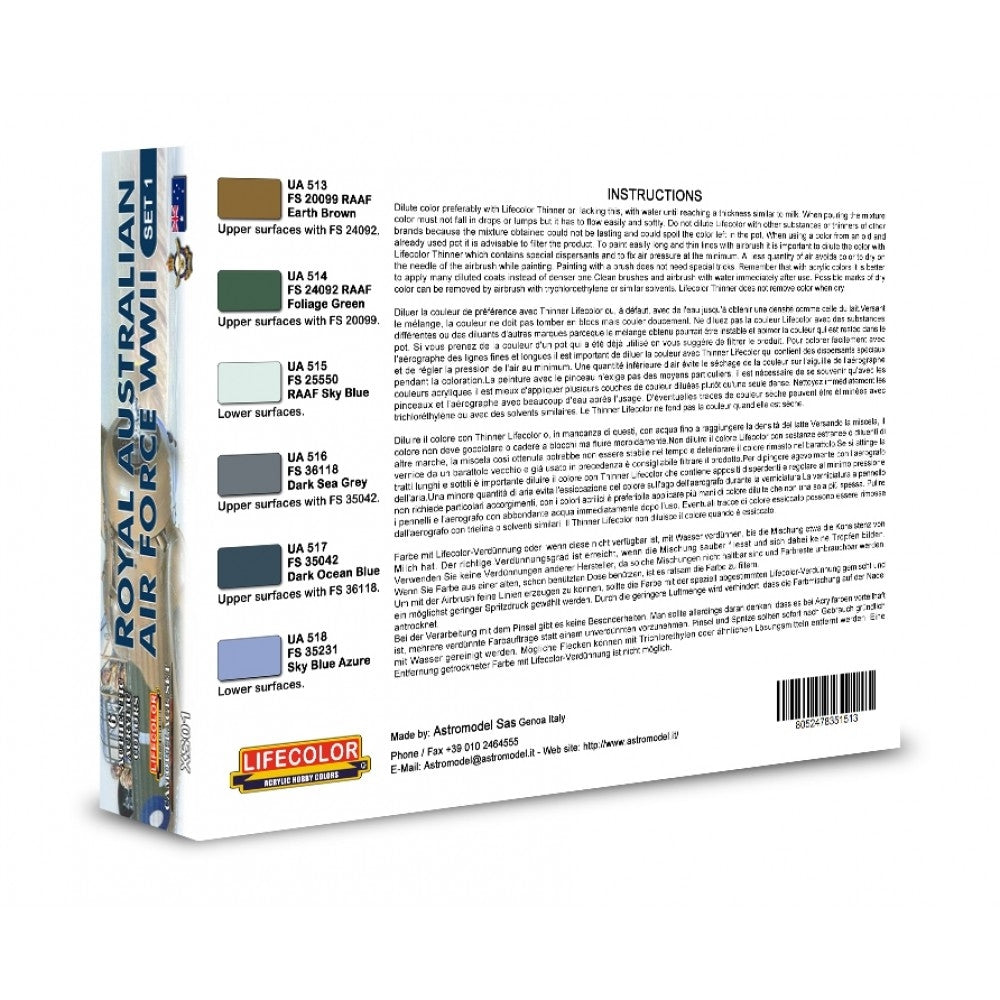 Lifecolor XS01 Acrylic color Set Australian Air Force WWII Set 1 6x22ml – imagen 2