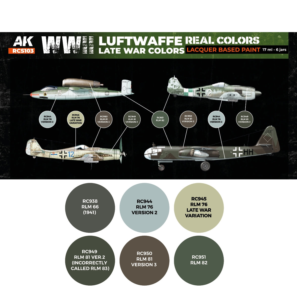 AK Interactive RCS103 WWII Luftwaffe Late War Colors 6x17ml – Bild 2
