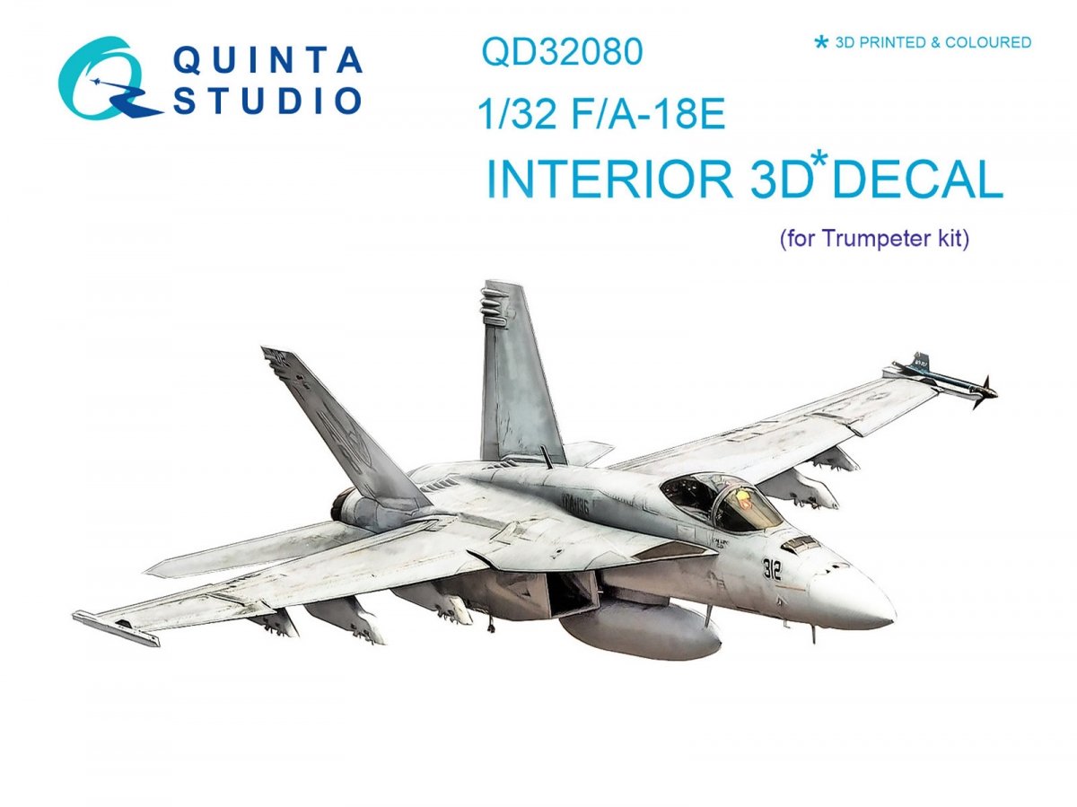 Intérieur imprimé en 3D et coloré sur papier décalcomanie Quinta Studio QD32080 F/A-18E (pour maquette Trumpeter) 1/32
