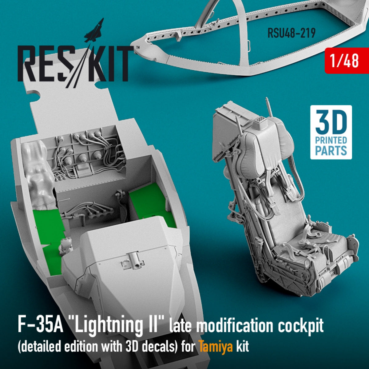 RESKIT RSU48-0219 F-35A &amp;quot;LIGHTNING II&amp;quot; COCKPIT (DETAILED EDITION WITH 3D DECALS) FOR TAMIYA KIT (3D PRINTED) 1/48 – image 3