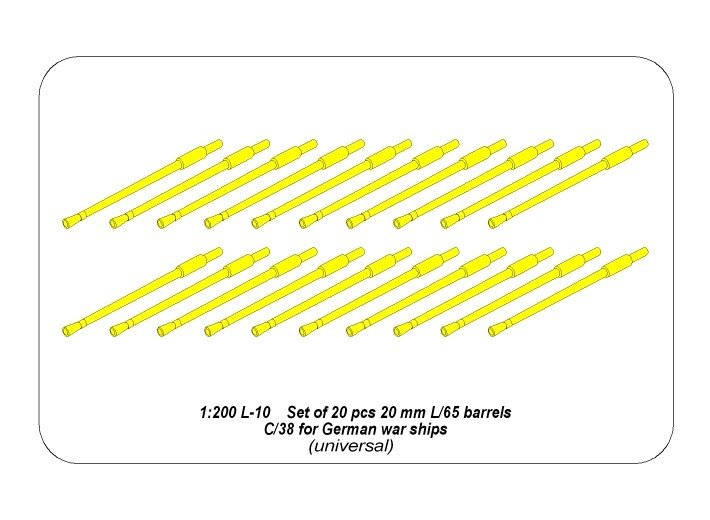 Aber 200L-10 Ensemble de 20 canons 20 mm L/65 C/38 pour navires allemands 1/200 – image 4