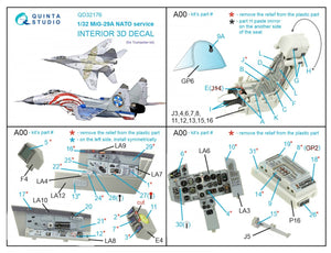 Intérieur imprimé en 3D et coloré sur papier décalcomanie pour MiG-29A de l&amp;#39;OTAN (Trumpeter), par Quinta Studio QD32176, échelle 1/32  – image 8