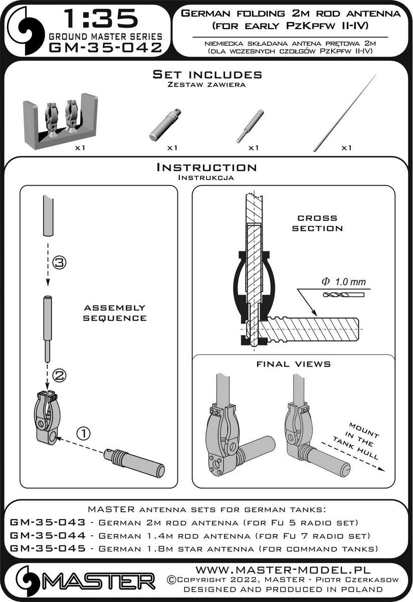 Master GM-35-042 German WWII folding 2m rod antenna (for early PzKpfw II-IV) (1pcs) 1/35 – imagen 7