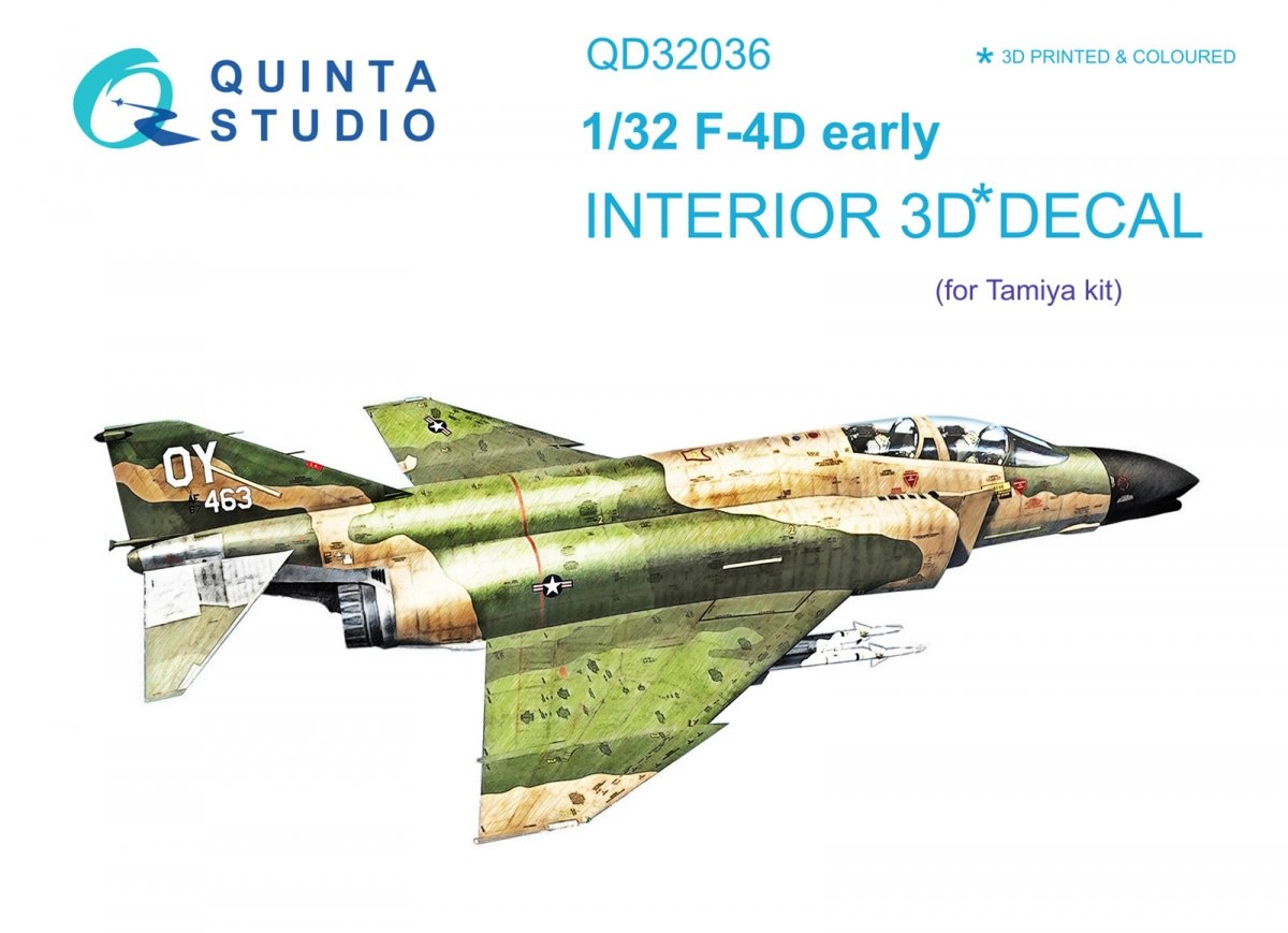 Quinta Studio QD32036 F-4D 3D-Printed &amp;amp; coloured Interior on decal paper (Tamiya) 1/32