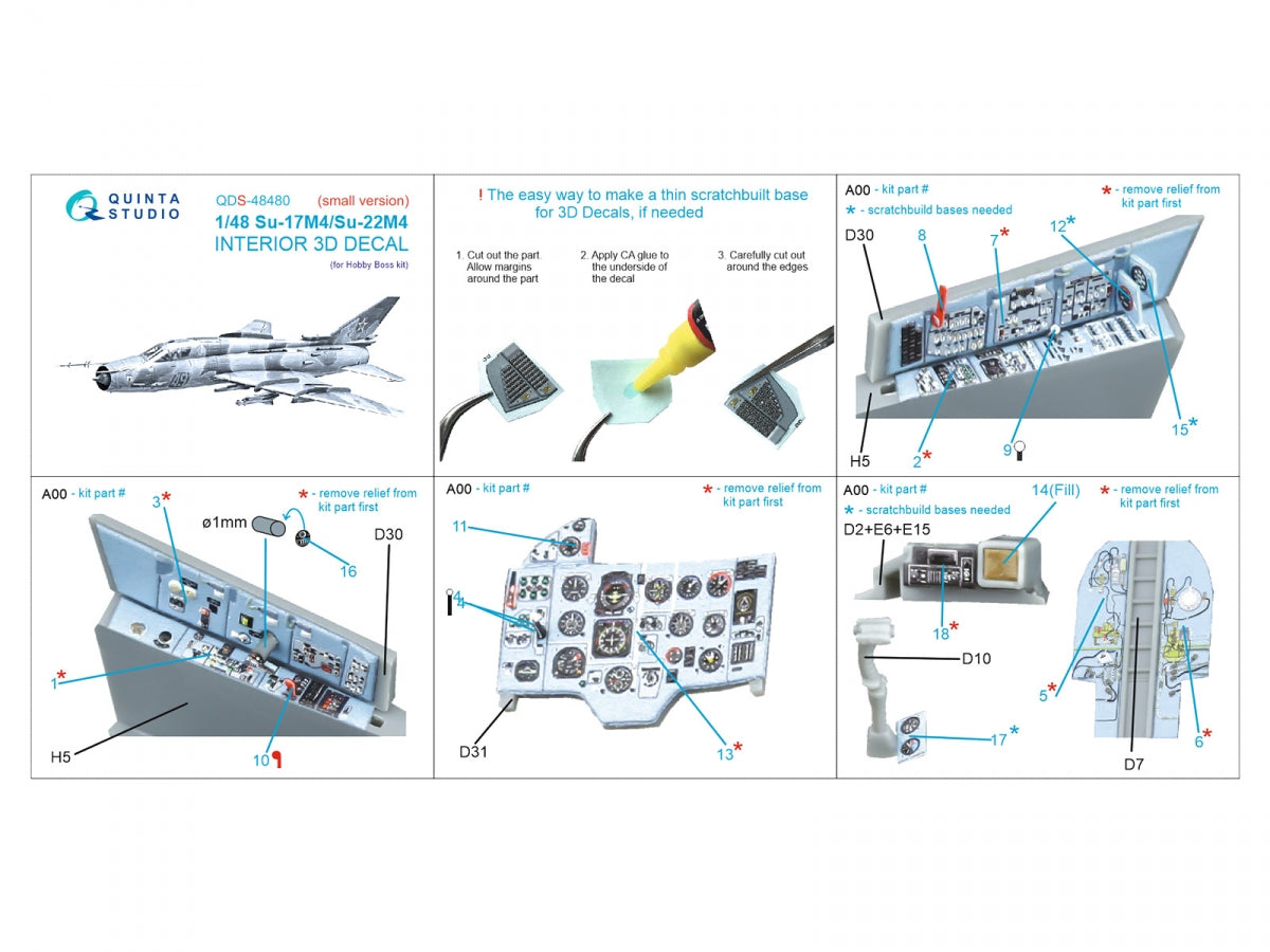 Quinta Studio QDS-48480 Su-17M4/Su-22M4 3D-Printed &amp;amp; coloured Interior on decal paper (Hobby Boss) (Small version) 1/48 – Bild 2