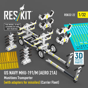 RESKIT RSK32-0022 US NAVY MHU-191/M (AERO 21A) Munitions Transporter (with adapters for bombs) (Carrier Fleet) (3D Printed model kit) 1/32 – immagine 2