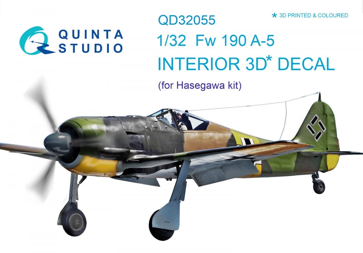 Quinta Studio QD32055 FW 190A-5 3D-Printed &amp;amp; coloured Interior on decal paper (for Hasegawa kit) 1/32