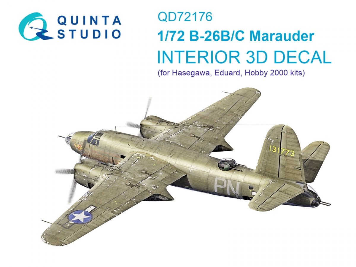 Quinta Studio QD72176 B-26B Marauder 3D-Printed &amp;amp; coloured Interior on decal paper (Hasegawa/ Eduard/ Hobby2000) 1/72