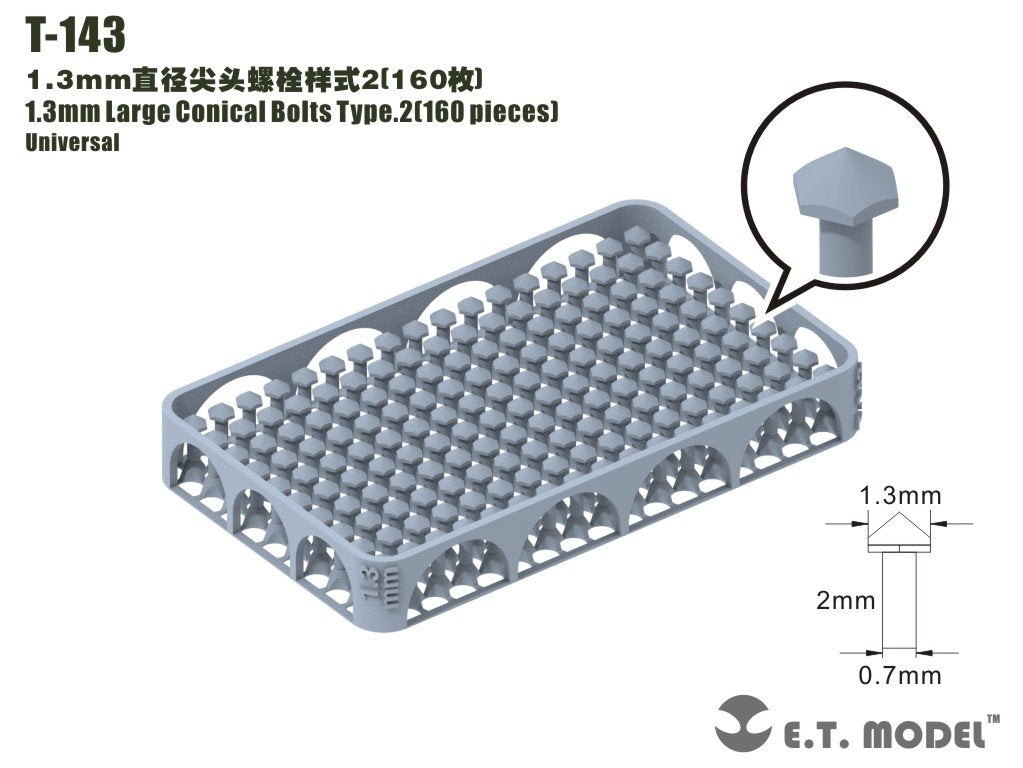 ET Model T-143 1.3mm Large Conical Bolts Type.2 160 pieces