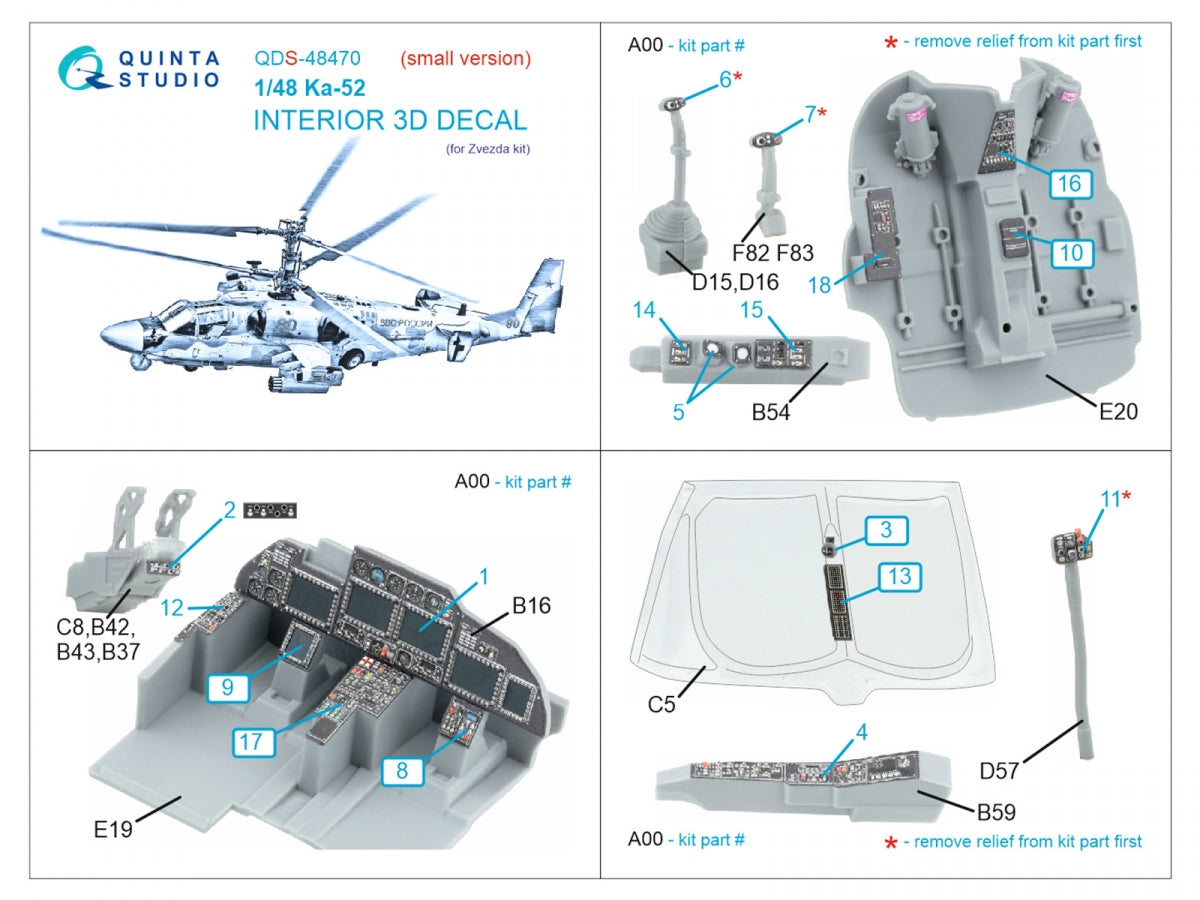 Quinta Studio QDS-48470 Ka-52 3D-Printed coloured Interior on decal paper (Zvezda) (Small version) 1/48 – imagen 2