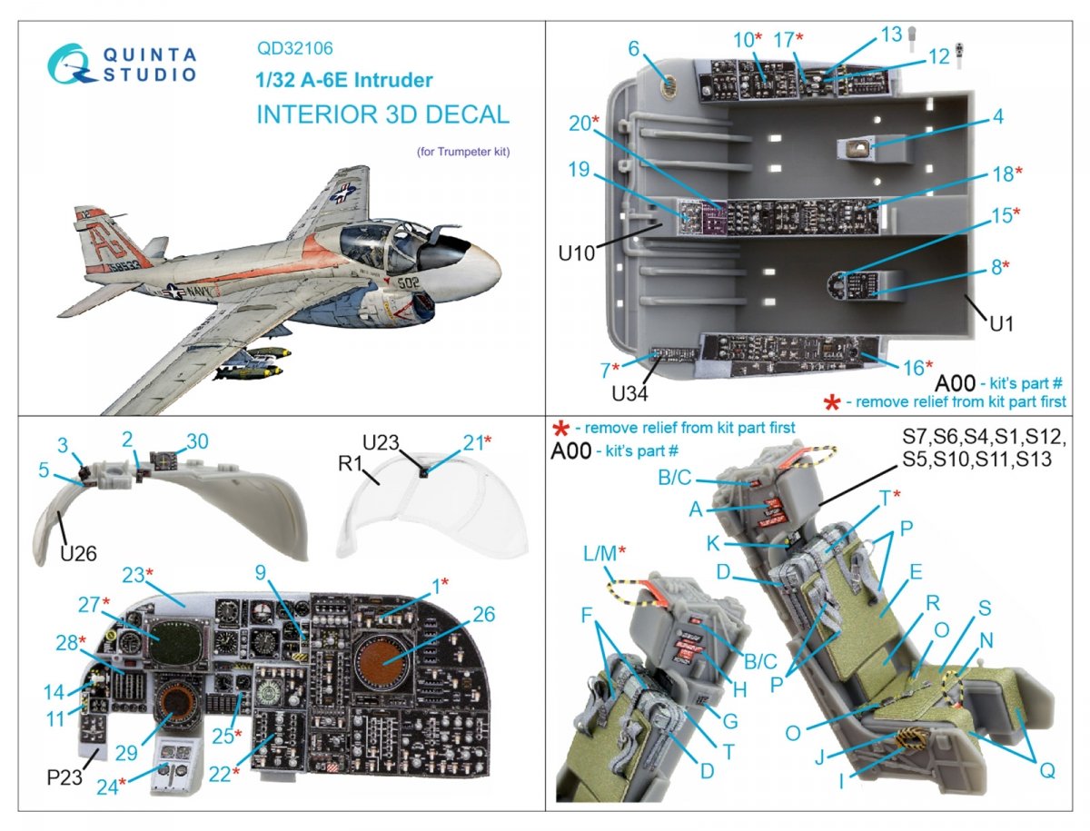 Quinta Studio QD32106 A-6E Intruder 3D-Printed &amp;amp; coloured Interior on decal paper (Trumpeter) 1/32 – imagen 7