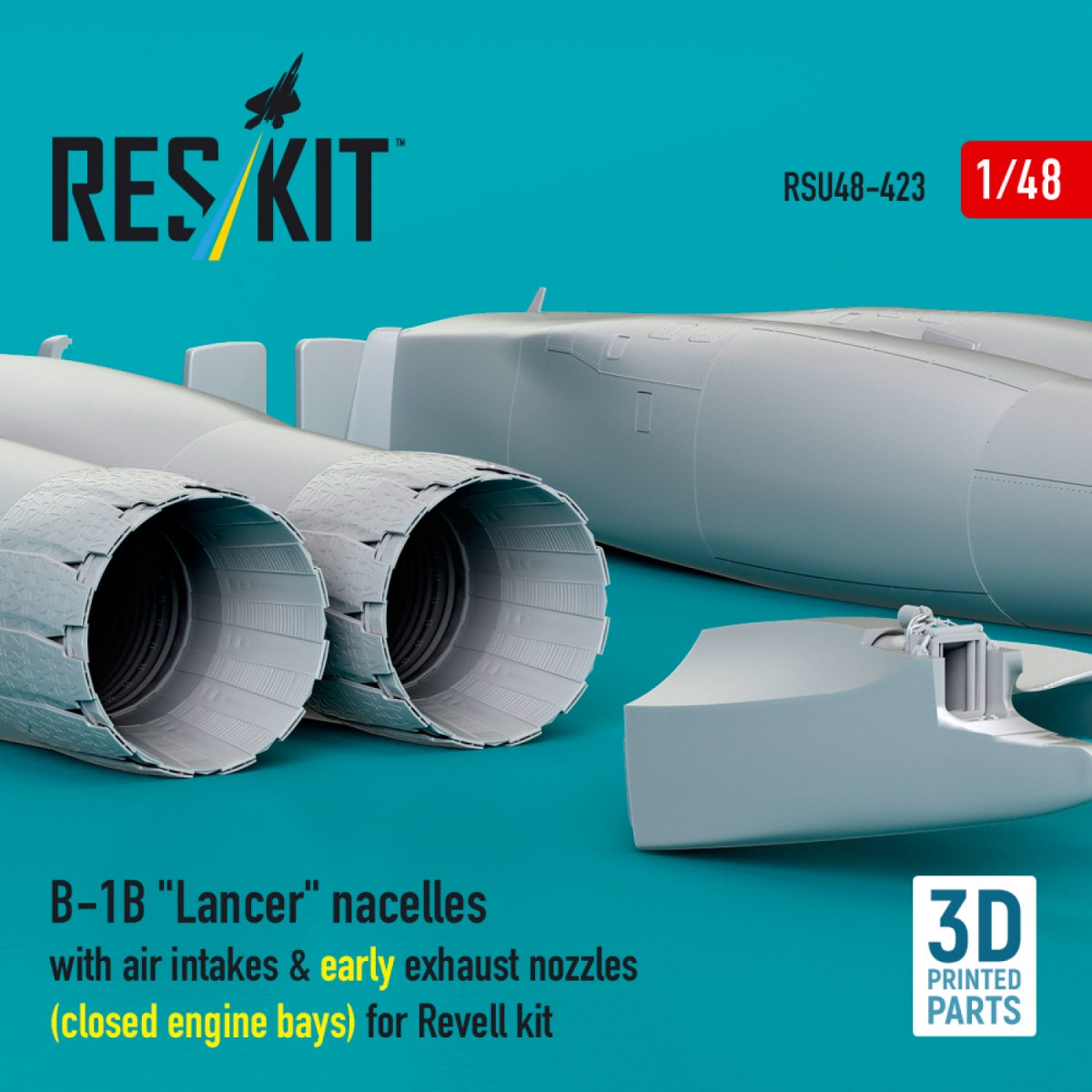 RESKIT RSU48-0423 B-1B "Lancer" nacelles with air intakes &amp; early exhaust nozzles (сlosed engine bays) for Revell kit (3D Printed) 1/48