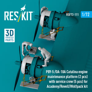RESKIT RSF72-0111 PBY-5 /OA-10A Catalina engine maintenance platform (2 pcs) with service crew (5 pcs) for Academy/Revell/Wolfpack kit (3D Printed) 1/72