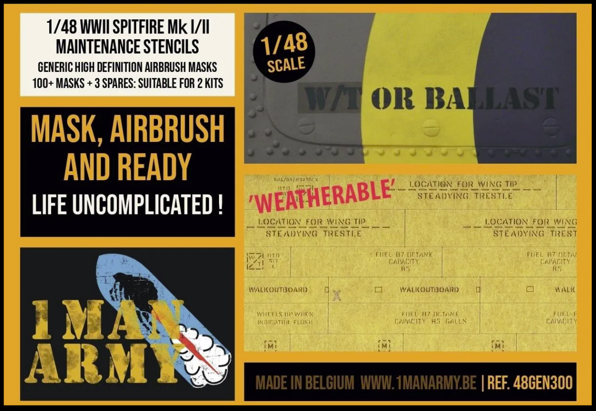 1 Man Army 48GEN300 Spitfire Mk I/II Maintenance stencils 1/48