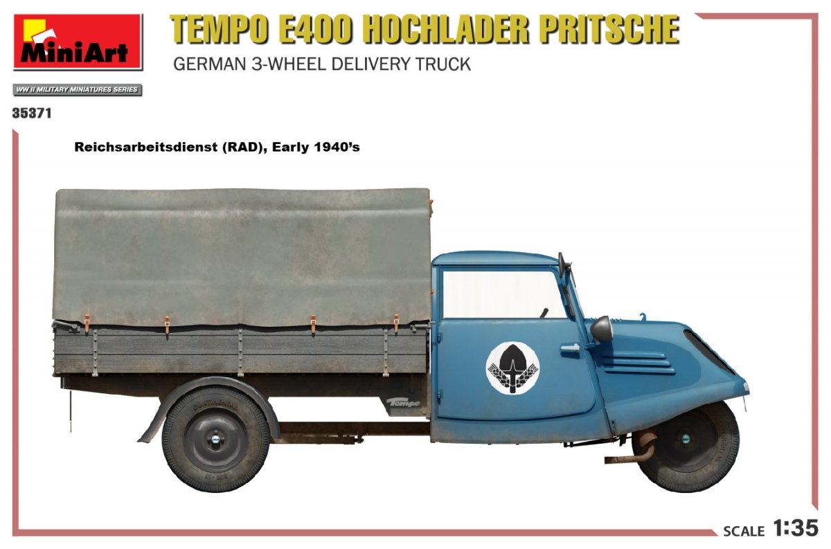 MiniArt 35371 Tempo E400 Hochlader Pritsche German 3-wheel delivery truck 1/35 – imagen 14