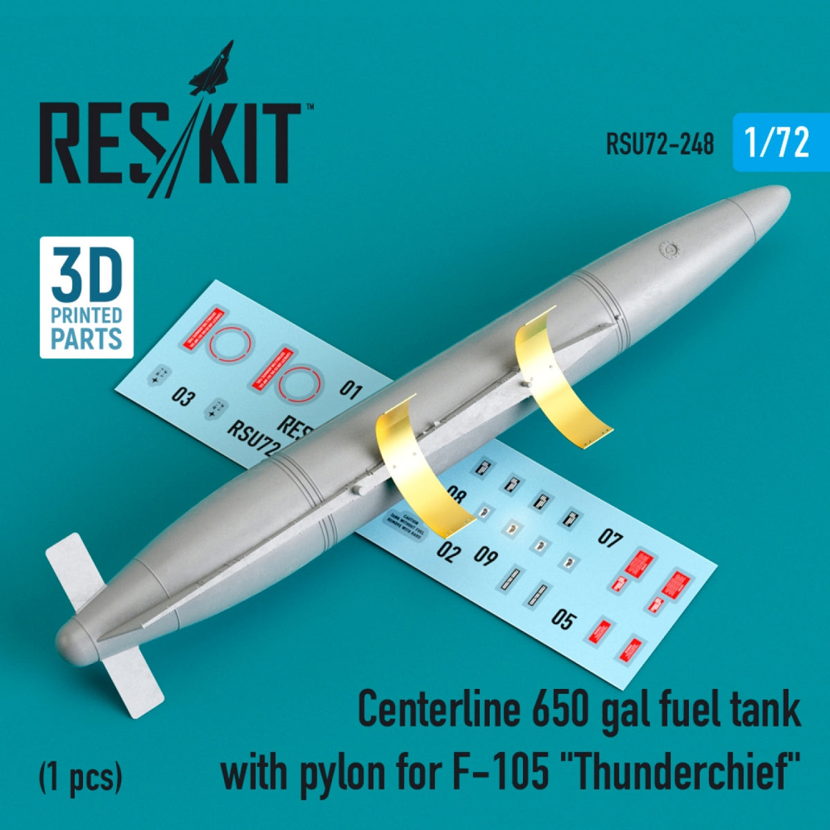RESKIT RSU72-0248 CENTERLINE 650 GAL FUEL TANK WITH PYLONS FOR F-105 "THUNDERCHIEF" (1 PCS) (3D PRINTED) 1/72