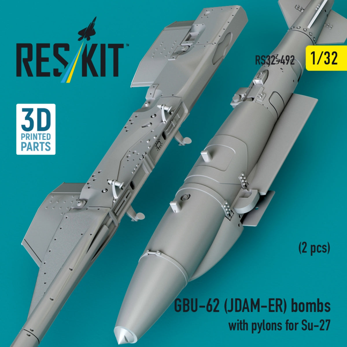 RESKIT RS32-0492 GBU-62 (JDAM-ER) bombs with pylons for Su-27 (2 pcs) (3D Printed) 1/32 – Bild 3