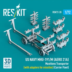 RESKIT RSK72-0020 US NAVY MHU-191/M (AERO 21A) Munitions Transporter (with adapters for missiles) (Carrier Fleet, C-130) (3D Printed model kit) 1/72 – Bild 3