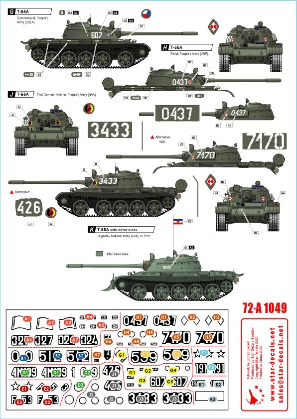 Star Decals 72-A1049 T-55A Guerre froide. Armée soviétique (infanterie de terre et de marine), Pologne, Hongrie, Yougoslavie, Tchécoslovaquie, Allemagne-RDA et Roumanie. Échelle 1/72. – image 2