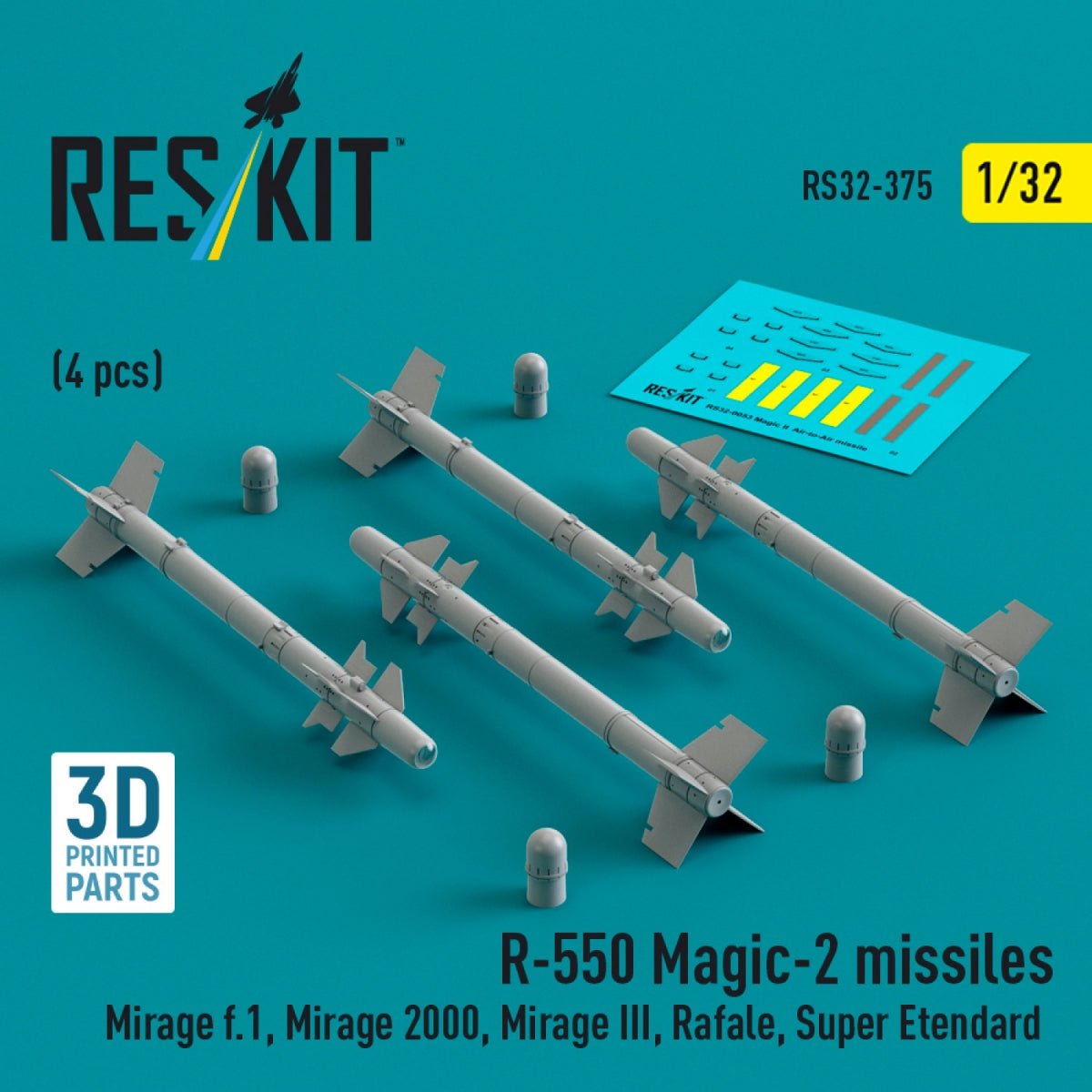 RESKIT RS32-0375 R.550 "Magic-2" missiles (4 pcs) (3D Printed) 1/32